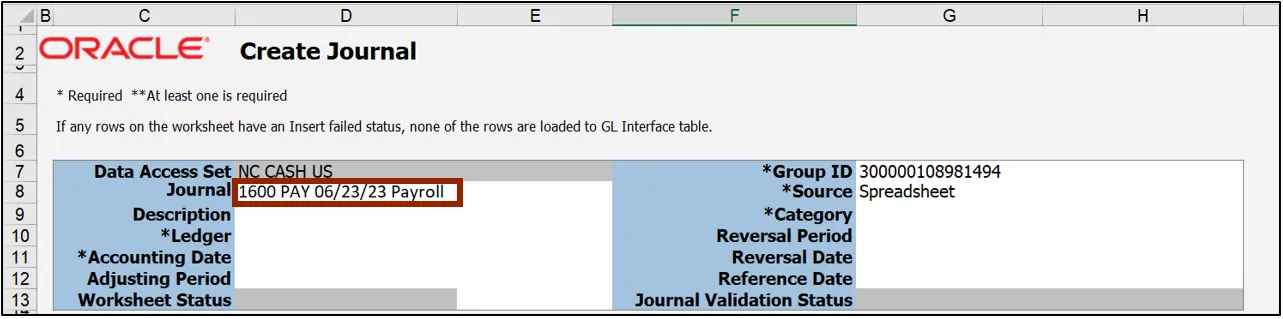 Journal field in Header section