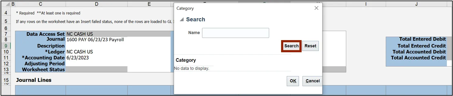 Category pop-up field