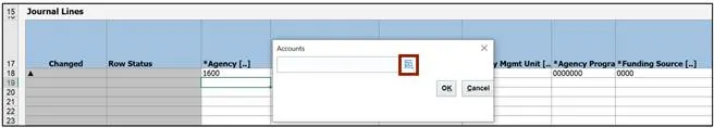 Accounts pop-up