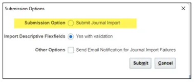 Submission Options pop-up
