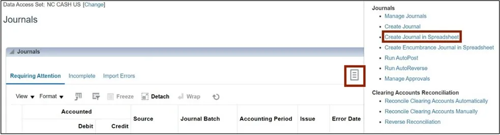 Create Journal Spreadsheet on Journals Landing Page