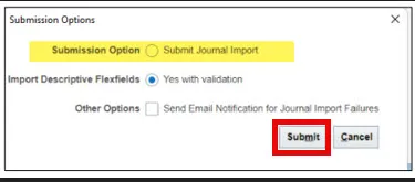 Submission Options pop-up