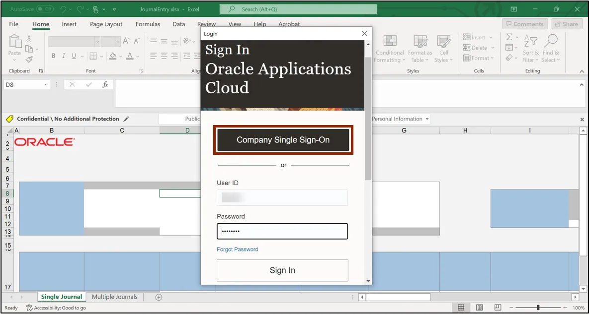 NCFS Login pop-up Company Single Sign-On button